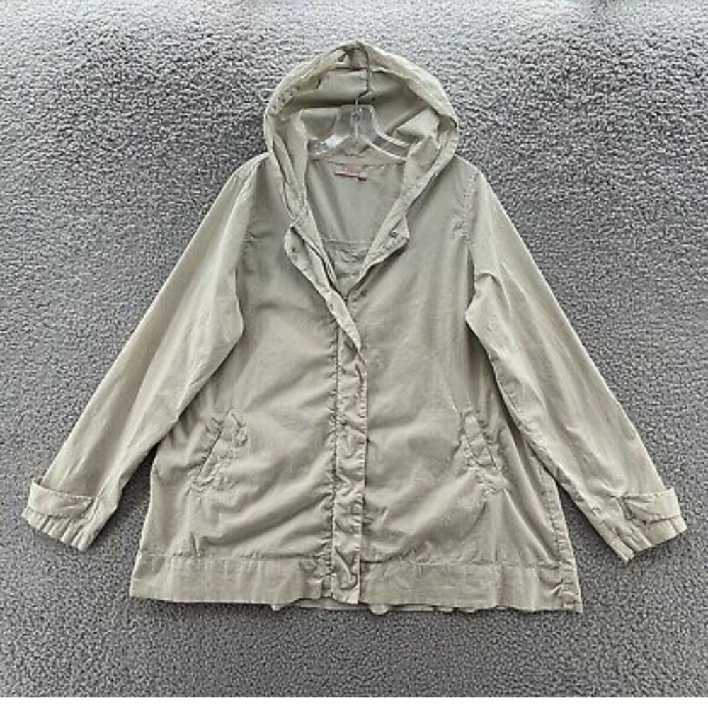 Fresh Produce Tan Hooded Jacket Medium/ Large Zip-Up Pockets●
